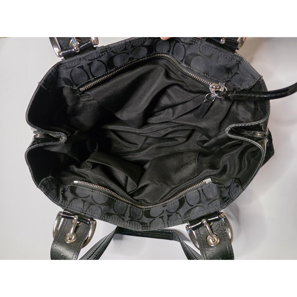 Coach Black Signature C Jacquard Patent Leather Shoulder Bag F13742 - Picture 8 of 16